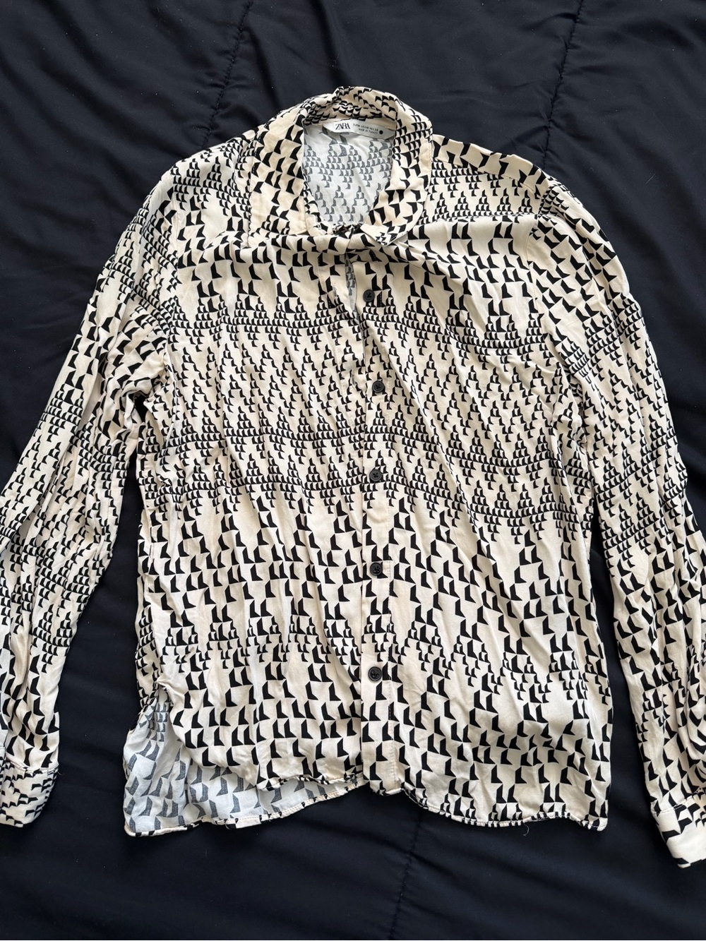 Zara Black and Cream Geometric Print Shirt